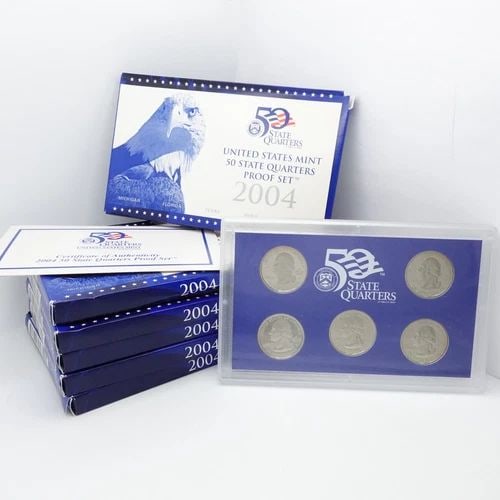 2004 U.S MINT 50 STATES QUARTERS 5 COINS CLAD PROOF SET COA & BOX (1 of 2)