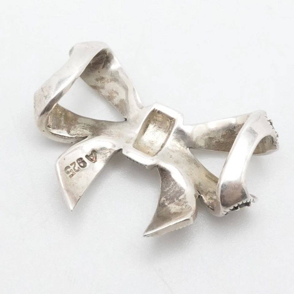 STERLING SILVER PAVE MARCASITE BOWTIE RIBBON SLIDE PENDANT (1 of 1)