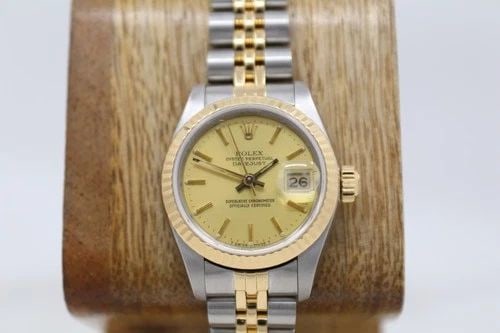 ROLEX DATEJUST TWO TONE 18K & STAINLESS 26MM CHAMPAGNE DIAL WATCH 69173 (1 of 2)