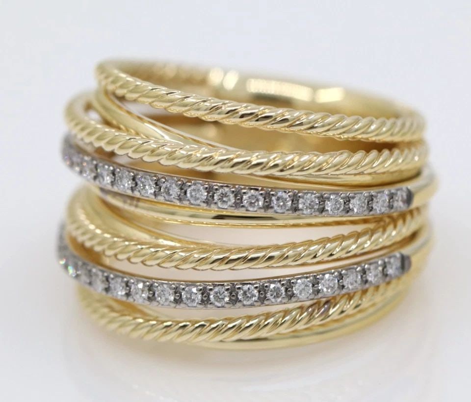 DAVID YURMAN 18K YELLOW GOLD DOUBLE DIAMOND CROSSOVER RING SIZE 8.5 - 18.4 G (1 of 1)