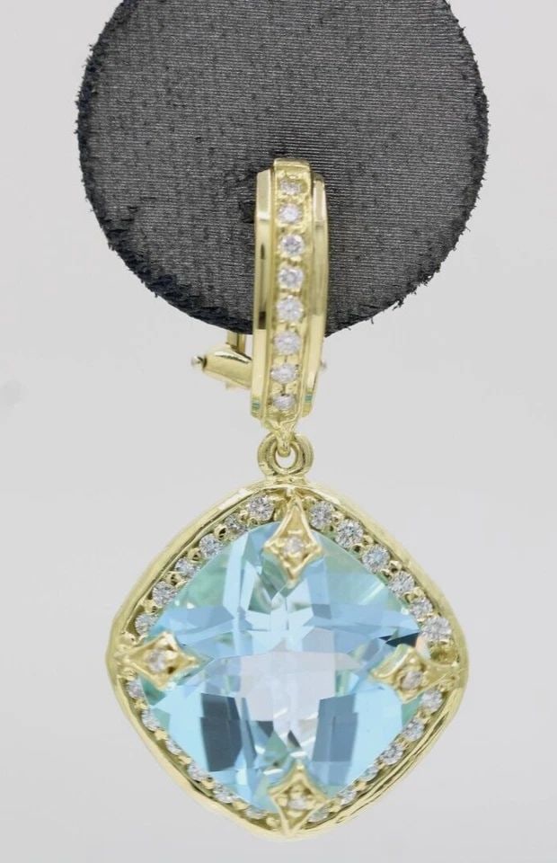 SEIDENGANG SG 18K YELLOW GOLD DIAMOND & BLUE TOPAZ DANGLE EARRINGS 19.2 GRAMS (1 of 1)