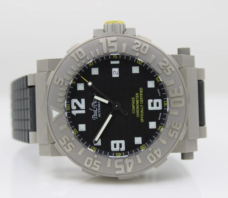 PAUL PICOT C-TYPE TITANIUM 44MM BLACK DATE DIAL COMPASS LIMITED WATCH 0851.TI (1 of 1)