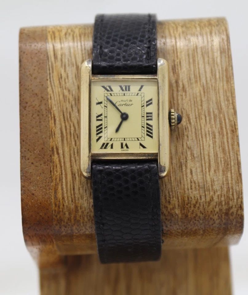 CARTIER MUST DE TANK STERLING VERMEIL 20MM X 28MM LEMON ROMAN DIAL MANUAL WATCH (1 of 1)