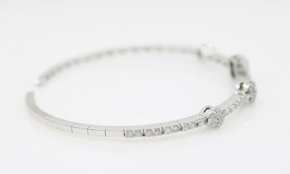 18K WHITE GOLD 1.24 TCW NATURAL DIAMOND CUFF BRACELET 7" - 8.9 GRAMS (1 of 1)