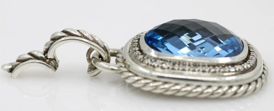 DAVID YURMAN STERLING SILVER BLUE TOPAZ & DIAMOND ALBION ENHANCER PENDANT XL (1 of 1)