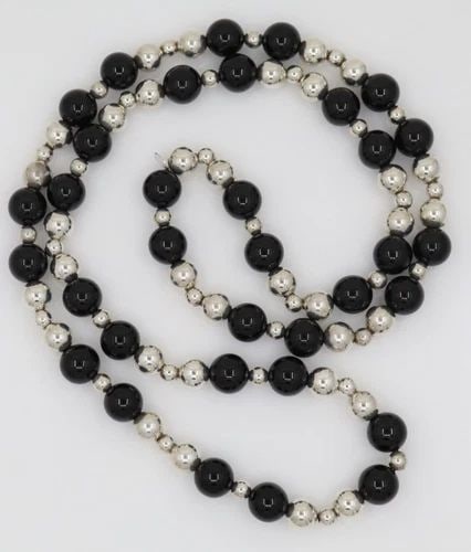 TIFFANY & CO. STERLING SILVER & BLACK ONYX BEADED NECKLACE 29" W/ BOX (1 of 2)