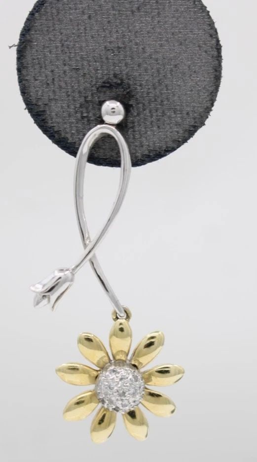 SONIA B. BITTON 14K TWO TONE DIAMOND SUNFLOWER DANGLE EARRINGS 1.5" (1 of 1)