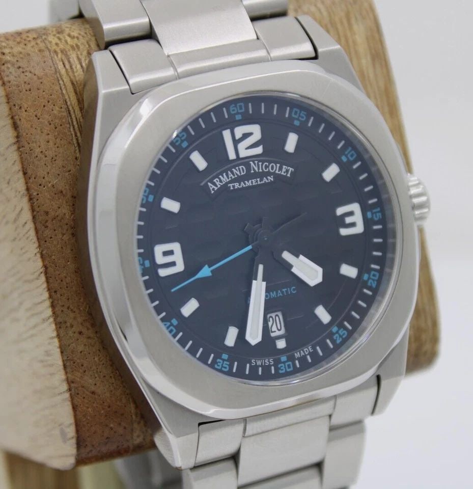 ARMAND NICOLET JH9 TRAMELAN 40MM BLACK DATE DIAL AUTOMATIC WATCH W/ BOX A660HAA (1 of 1)