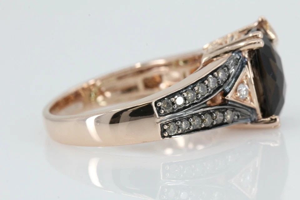 LEVIAN 14K ROSE GOLD 3.01 TCW SMOKY QUARTZ W/ CHOCOLATE & VANILLA DIAMONDS RING (1 of 1)