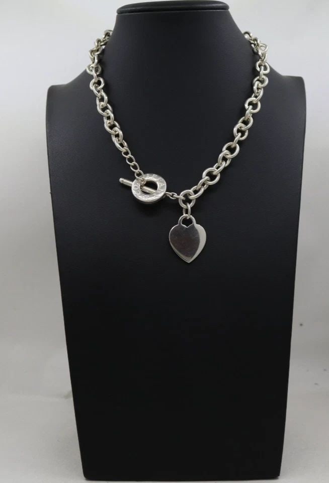 TIFFANY & CO. STERLING SILVER ENGRAVABLE HEART TAG TOGGLE 16" LINK NECKLACE (1 of 1)