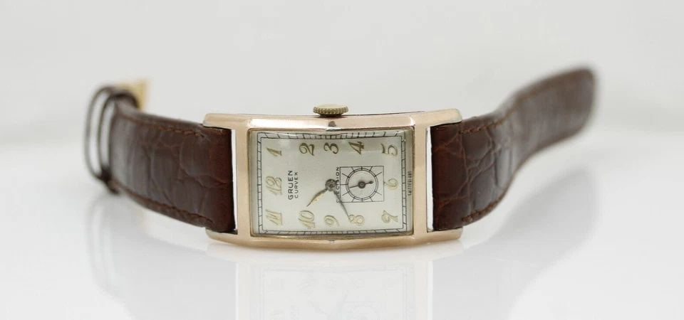 RARE GRUEN CURVEX PRECISION 10K GOLD FILLED RECTANGLE DIAL MANUAL WIND WATCH (1 of 1)