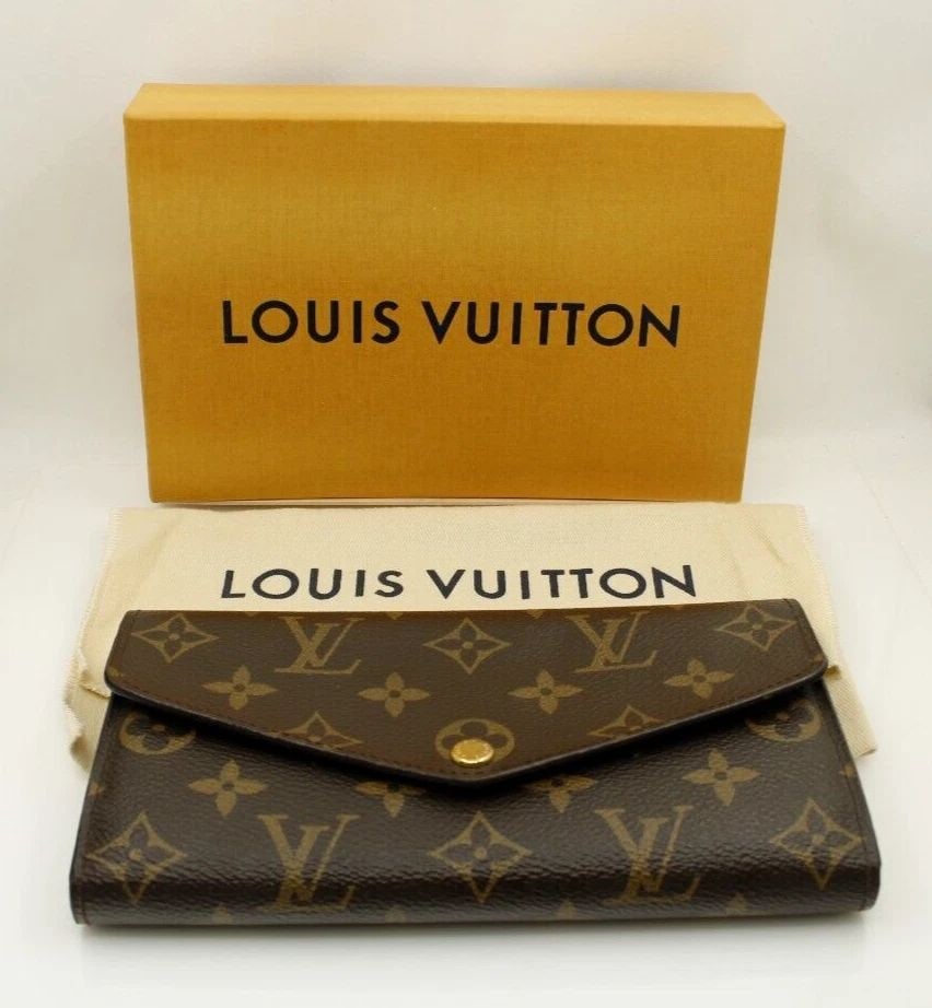 AUTHENTIC LOUIS VUITTON SARAH 7.5" BROWN MONOGRAM LEATHER WALLET W/ BOX & POUCH (1 of 1)