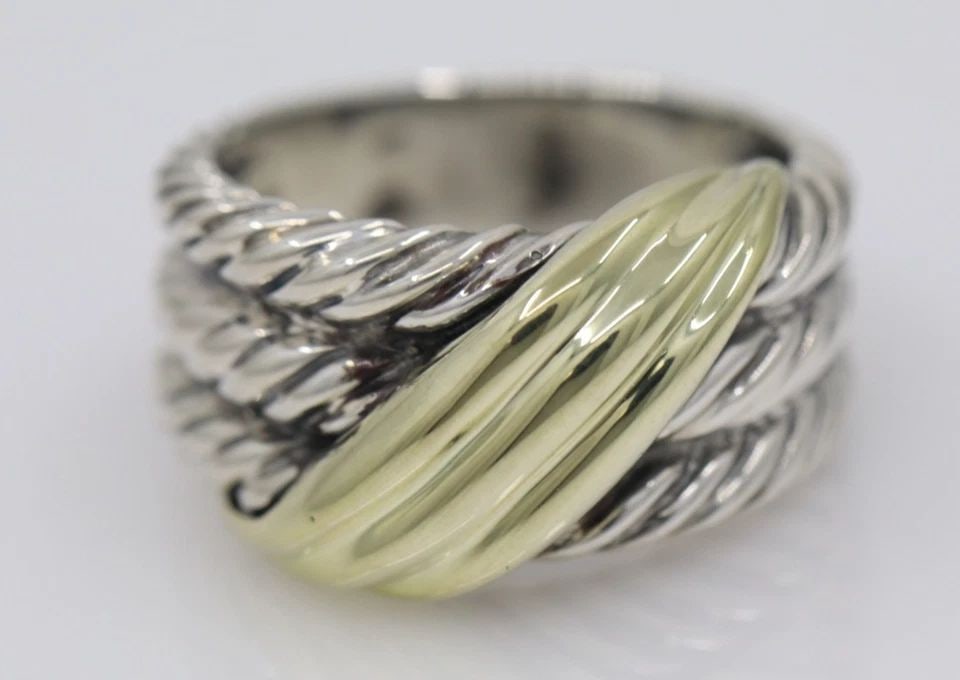 DAVID YURMAN STERLING SILVER & 14K YELLOW GOLD CABLE CROSSOVER WAVE RING SZ 6.5 (1 of 1)
