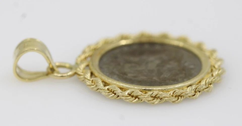 1859 SEATED LIBERTY HALF DIME SILVER COIN IN 14K YELLOW GOLD BEZEL PENDANT (1 of 1)