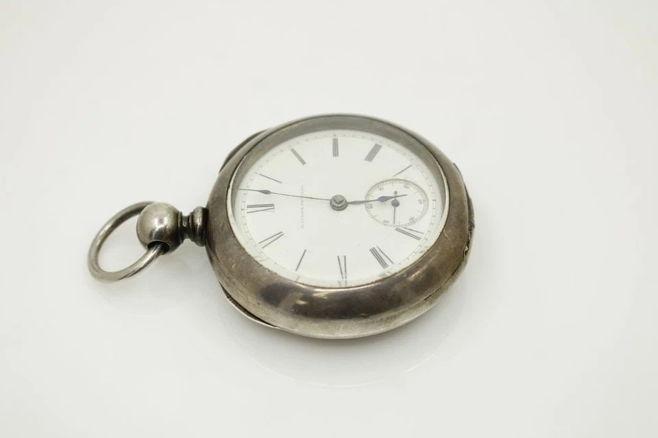 1883 ILLINOIS WATCH CO. OPEN FACE COIN SILVER 11J 18S GRADE 2 POCKET WATCH W/KEY (1 of 1)