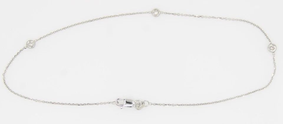 18K WHITE GOLD NATURAL DIAMOND STATION BRACELET ANKLET FITS 9 3/4" - 1.9 GRAMS (1 of 1)