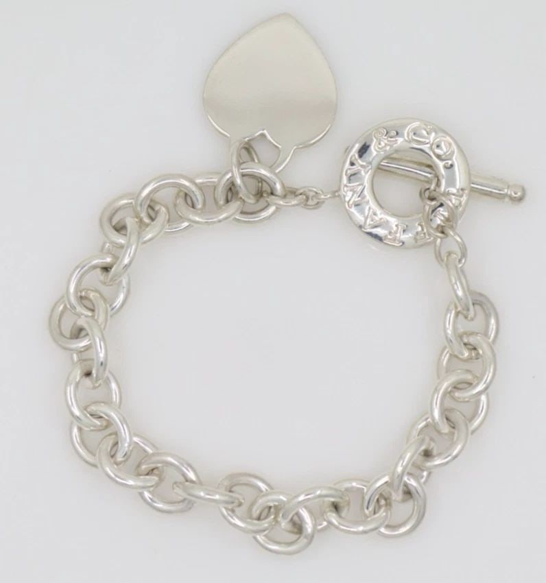 TIFFANY & CO. BLANK ENGRAVABLE HEART TAG TOGGLE CHARM BRACELET 8"- 43.1 GRAMS (1 of 1)
