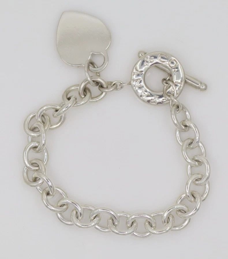 TIFFANY & CO. STERLING SILVER BLANK HEART TAG CHARM TOGGLE BRACELET FITS 6.75" (1 of 1)