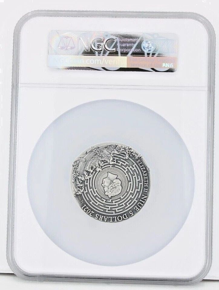 MYTHOLOGY 2021 MW NIUE S$5 DAEDALUS & ICARUS NGC MS 70 ANTIQUED 2 OZ SILVER COIN (1 of 1)