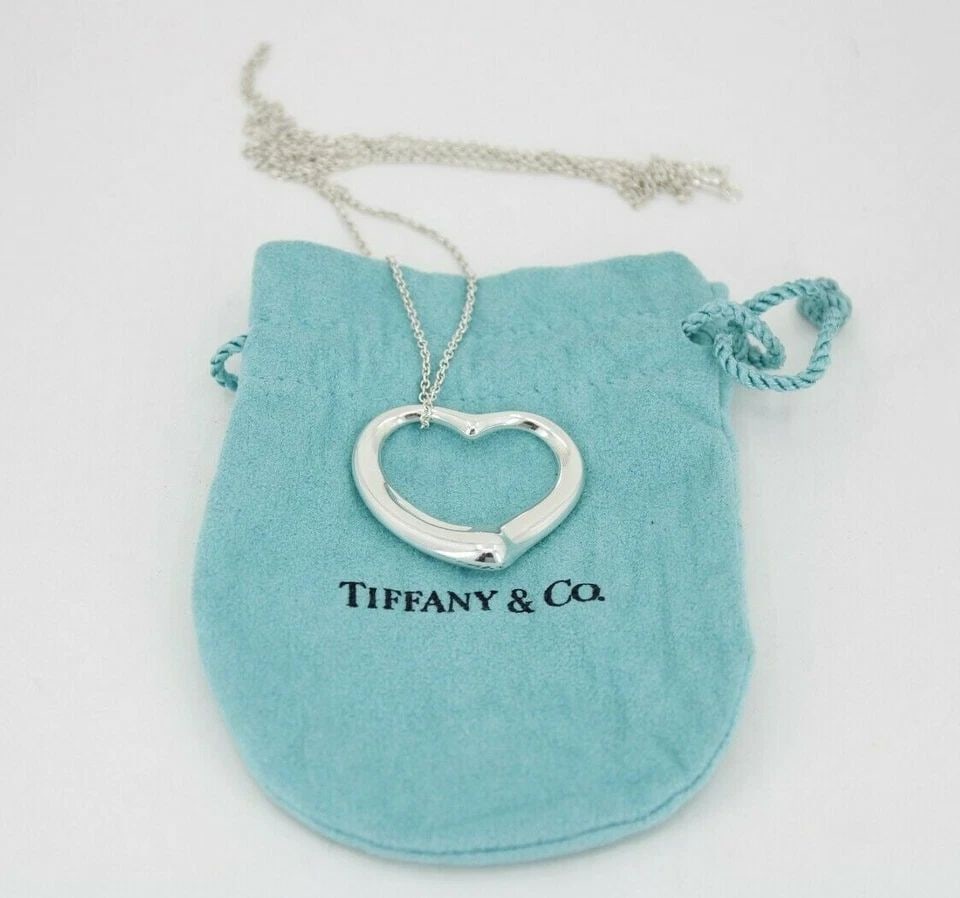 TIFFANY ELSA PERETTI STERLING SILVER 35MM OPEN HEART PENDANT 31" CHAIN NECKLACE (1 of 1)