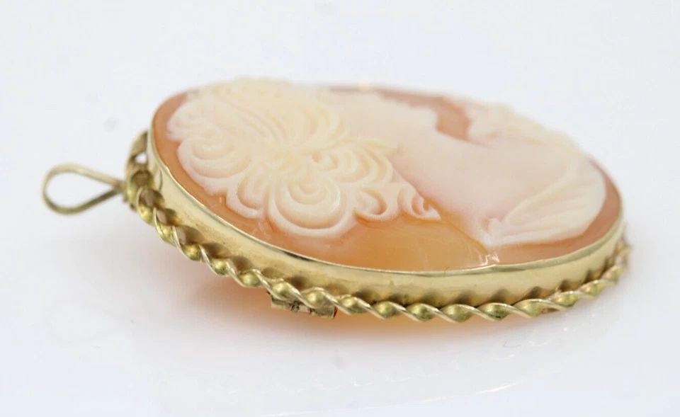 14K YELLOW GOLD CARVED SHELL CAMEO PENDANT BROOCH 4.5 GRAMS (1 of 1)
