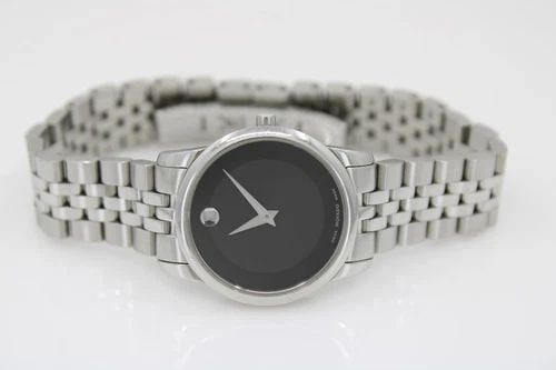 LADIES MOVADO MUSEUM CLASSIC STAINLESS STEEL WATCH BLACK DIAL 07.3.14.1143 28MM (1 of 1)
