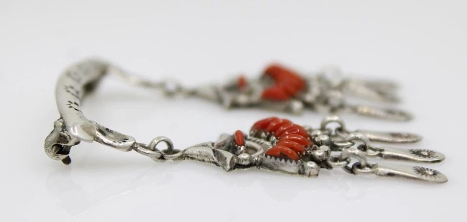 ZUNI NORBERT HASKIE STERLING SILVER RED CORAL NEEDLE POINT BROOCH PIN (1 of 1)