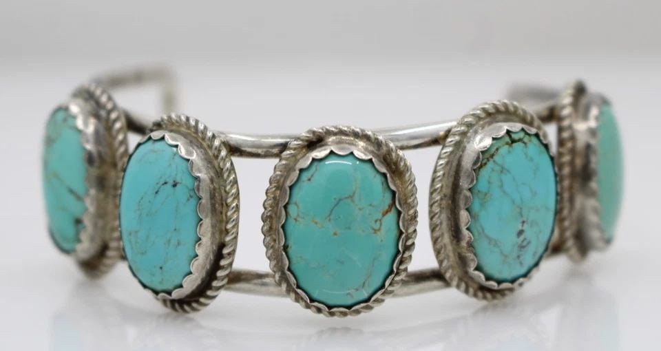 JC STERLING SILVER TURQUOISE STONES CUFF BRACELET 7" - 31.2 GRAMS (1 of 1)