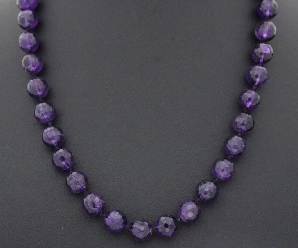 VINTAGE 14K YELLOW GOLD NATURAL AMETHYST BEADED 19" NECKLACE 52 GRAMS (1 of 1)