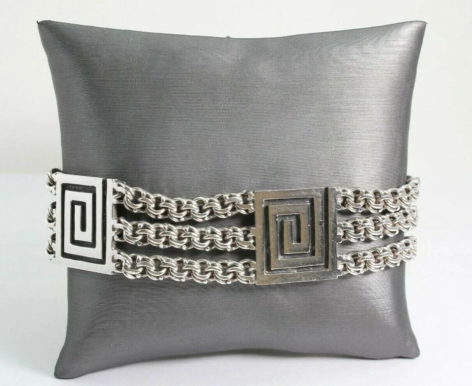 VINTAGE STERLING MEXICO GREEK KEY CHAIN 7 " BRACELET 19.9MM~ 40.1 GRAMS (1 of 1)