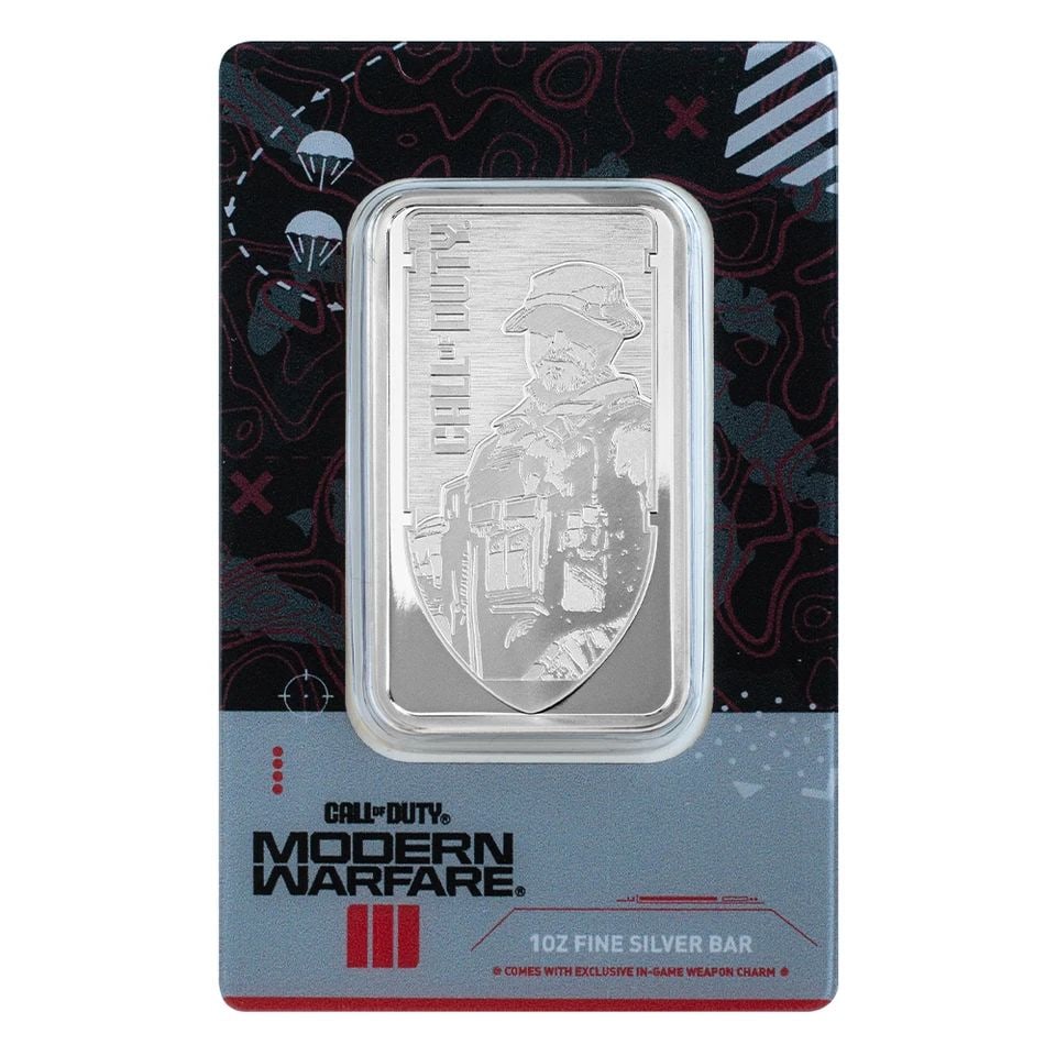 PAMP CALL OF DUTY MODERN WARFARE III 1 OZ SILVER BAR W/ PENDANT FRAME SEALED: PAMP CALL OF DUTY MODERN WARFARE III 1 OZ SILVER BAR W/ PENDANT FRAME SEALED Description PAMP Call of Duty Modern Warfare III 1 oz Silver Bar w/ Pendant Frame Sealed ***Stock Photos 1-4*** Product Det