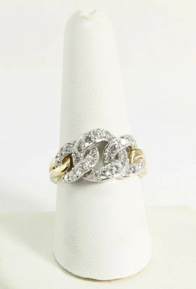925 CZ VIETNAM INTERLOCKING CIRCLES CZ GOLD TONE RING SIZE 9 5.9GM 13MM WIDE (1 of 1)