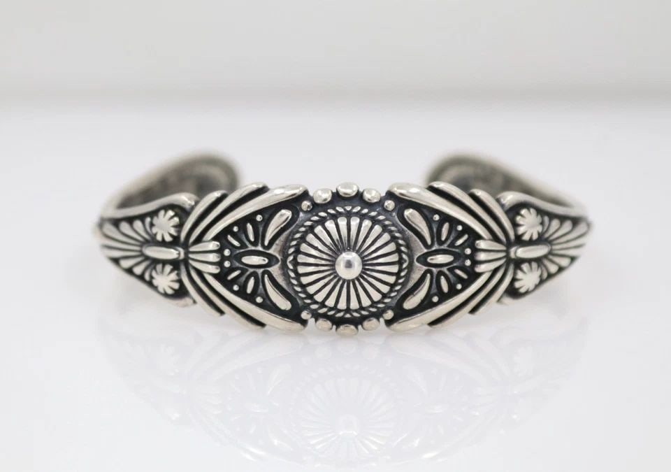 NAVAJO CAROLYN POLLACK STERLING SILVER CONCHA BRACELET CUFF 7" (1 of 1)