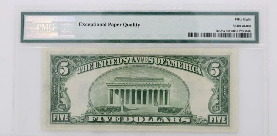 $5 1934C SILVER CERTIFICATE NOTE FR#1653W WIDE NA BLOCK PMG 58 EPQ ABOUT UNCIR (1 of 1)