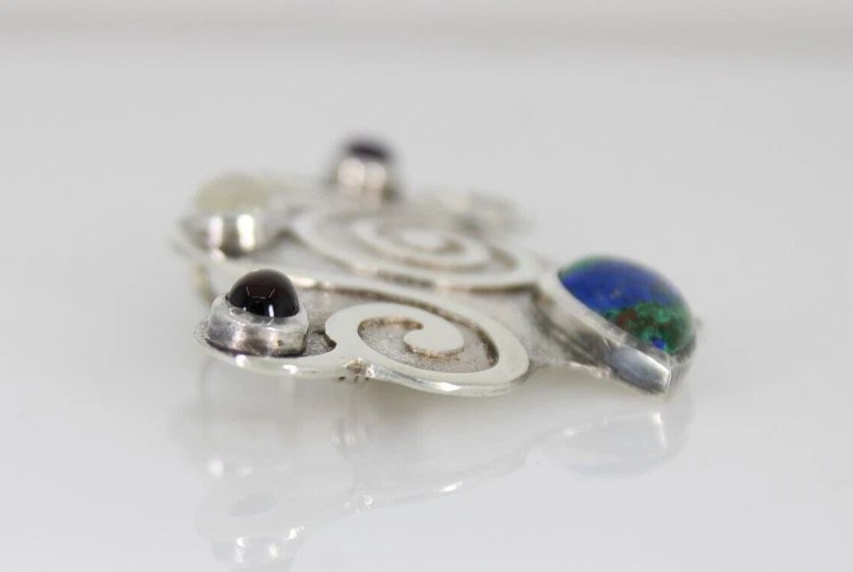 SAJEN STERLING MALACHITE AZURITE, AMETHYST, MOONSTONE & GARNET PENDANT BROOCH (1 of 1)