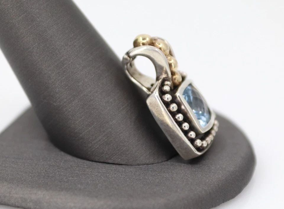 SAMUEL BENHAM "BJC" STERLING SILVER & 14K YELLOW GOLD AQUA BLUE TOPAZ PENDANT (1 of 1)