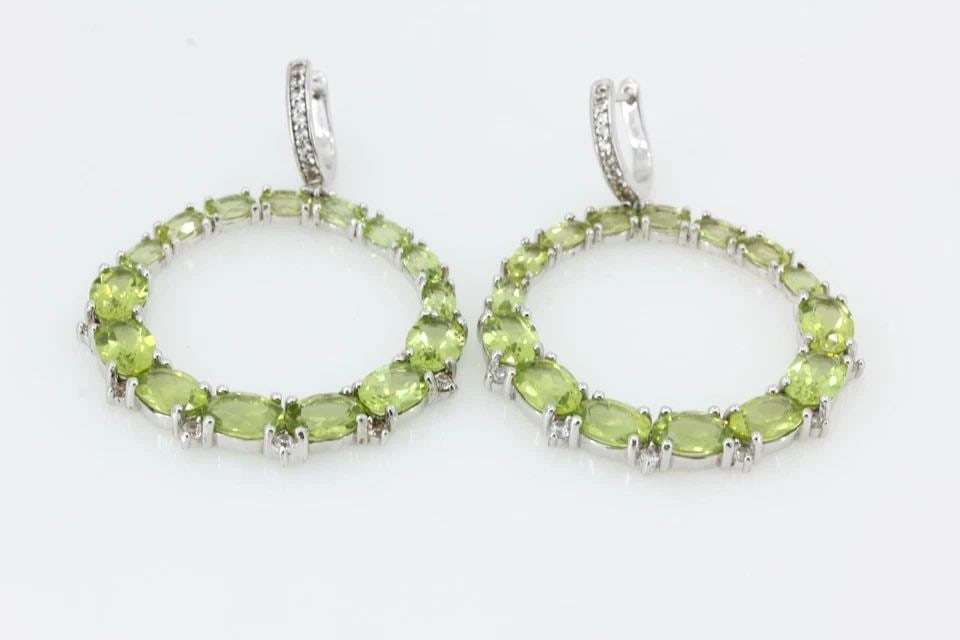 AIRA STERLING SILVER PERIDOT STATEMENT CIRCLE HOOP STATEMENT EARRINGS 11.3 GRAMS (1 of 1)