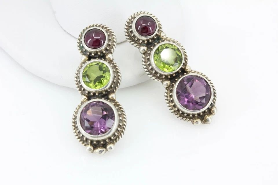 REVE STERLING SILVER AMETHYST AND PERIDOT EARRINGS ~ 15.7 GRAMS FREE SHIPPING (1 of 1)