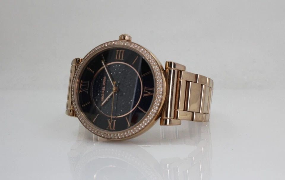 MICHAEL KORS CAITLIN UNISEX ROSE GOLD BLACK STONE DIAL 38MM RHINESTONE MK-3356 (1 of 1)