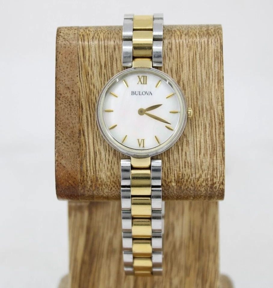 BULOVA LADIES TWO-TONE GOLD & SILVER COLOR W/ WHITE MOP DIAL QUARTZ WATCH 98L226 (1 of 1)
