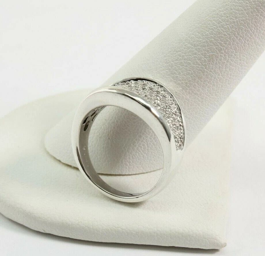 ROSS SIMONS EA 925 STERLING SILVER DIAMOND CONCAVE PAVE RING SZ 7 ~ 6.1 GRAMS (1 of 1)