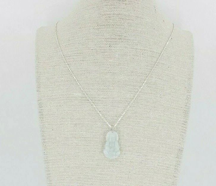 JADE ICY JADEITE AVALOKITESHVARA BUDDHA PENDANT W/ 20" STERLING SILVER CHAIN (1 of 1)