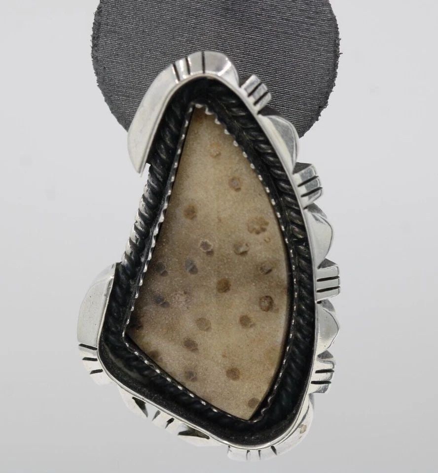 NATIVE AMERICAN STERLING SILVER & BROWN GEMSTONE STUD 1.5 " EARRINGS ~ 26.2GM (1 of 1)