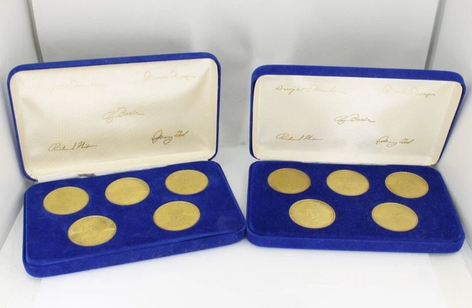 LOT OF 2 VINTAGE SET OF REPUBLICAN PRESIDENTS BRONZE COIN SETS (1 of 1)