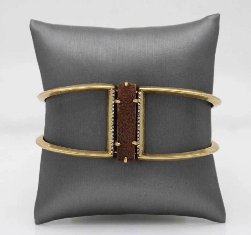 J CREW GOLD TONE BROWN RECTANGLE WOOD STATEMENT 5.5" BRACELET (1 of 1)