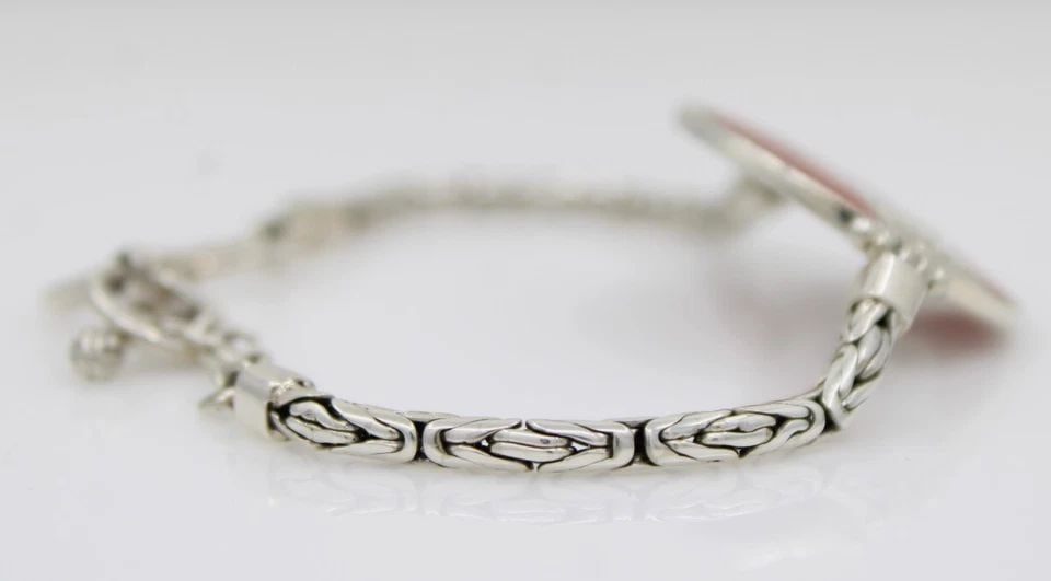 RED CORAL PENDANT W/ FILIGREED STERLING SILVER WAVES BRACELET 7" (1 of 1)