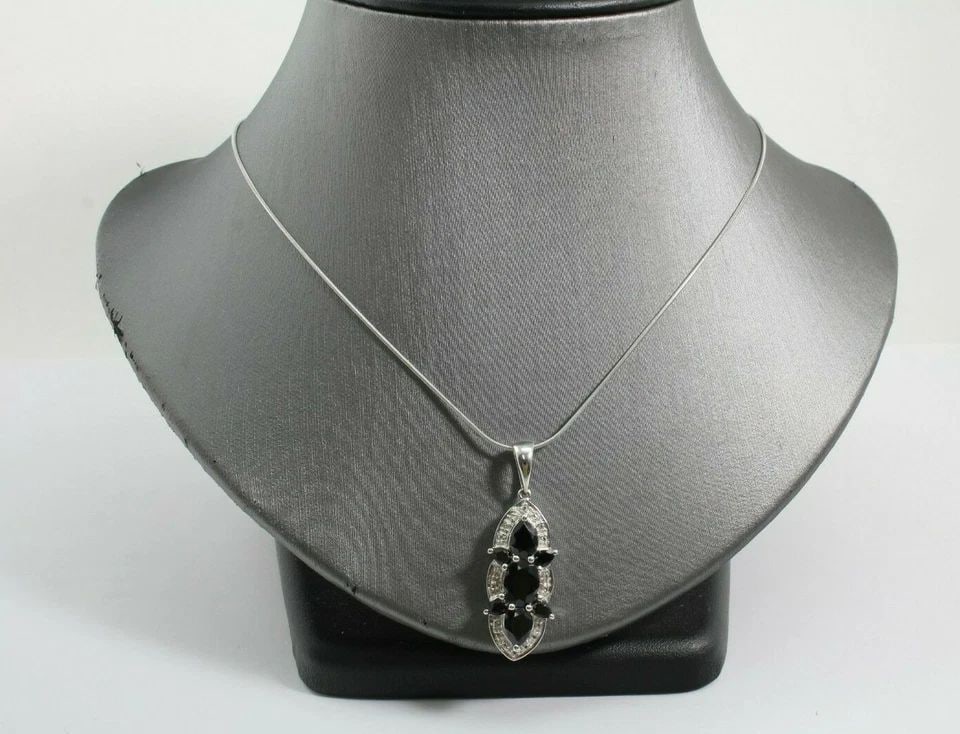 SGL BLACK SPINEL GEMSTONE PENDANT W/ STERLING SILVER 18" SNAKE CHAIN ~ 5.9G (1 of 1)