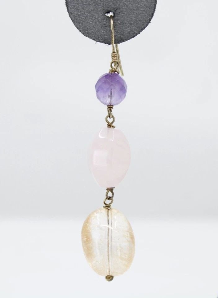 J&T THAI 925 GOLD STERLING SILVER CRYSTAL AMETHYST BEAD EARRINGS (1 of 1)
