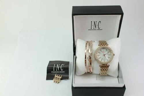 INC CRYSTAL BEZEL STAINLESS STEEL WOMENS WATCH & 3 BRACELETS IN002RG FS! (1 of 2)