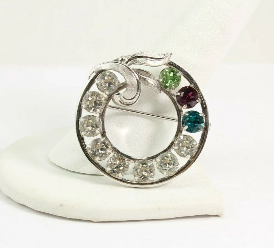VINTAGE VAN DELL STERLING SILVER MULTI STONE ROUND BROOCH ~ 6.6 GRAMS (1 of 1)
